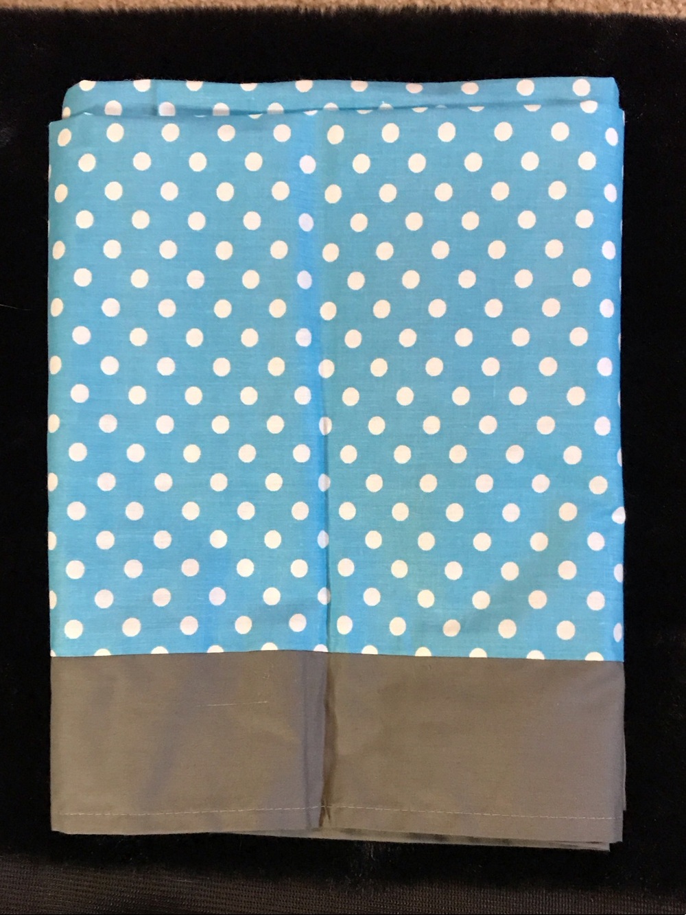 Two Blue Polka Dot with Gray Waistband Window Valance - perfect for kids room.